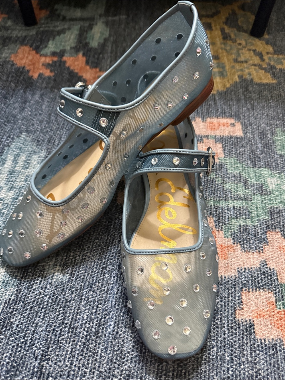 Sam Edelman Dusty Blue Studded Mary Jane Flats - Picture 3 of 5